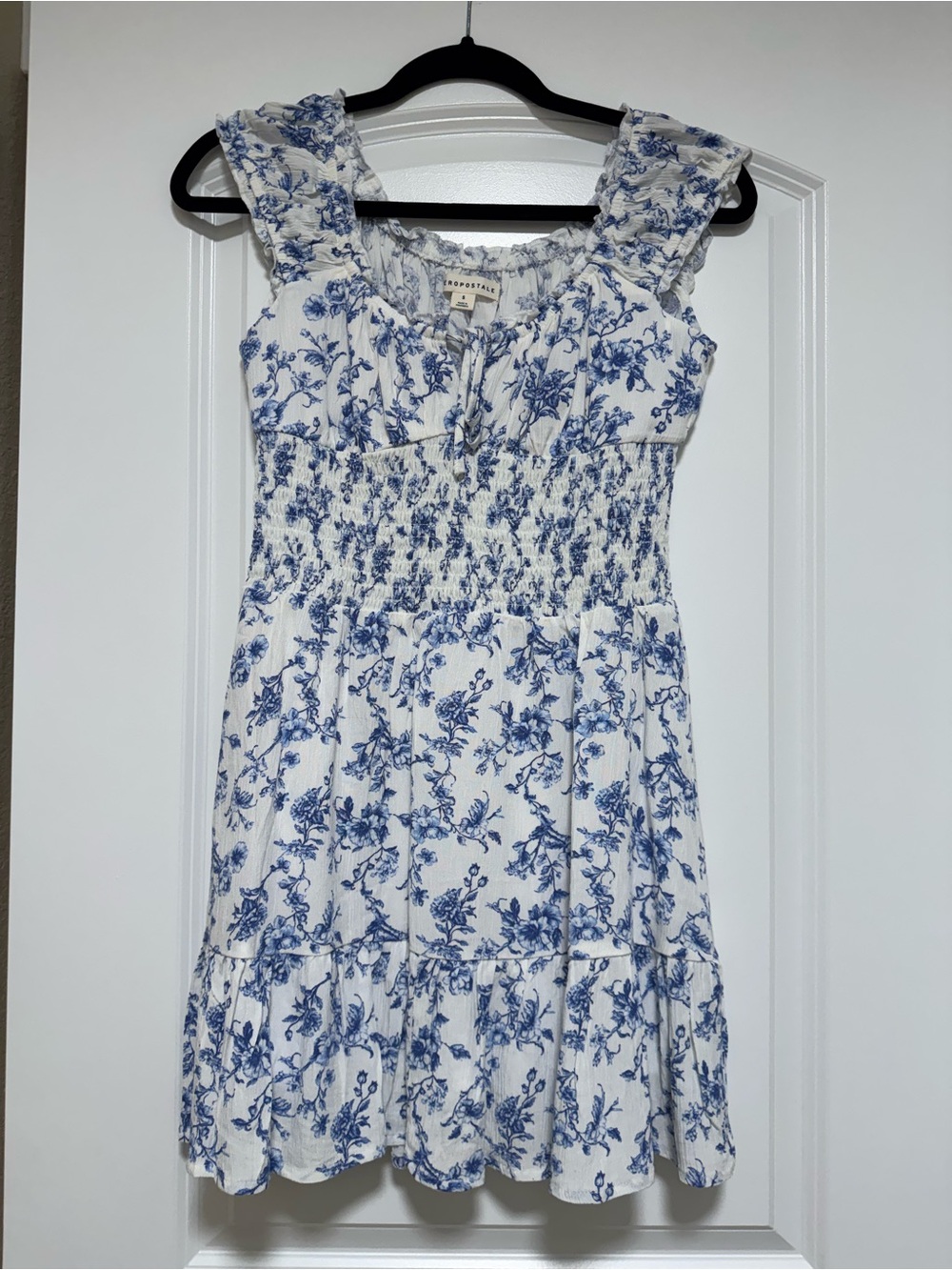 Aeropostale White and Blue Floral Smocked Sundress